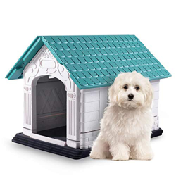 Nobleza - Caseta para Perros de Polipropileno Impermeable con tejado a Dos Aguas para Interior y Exterior. Blanco y Verde 72x57x57.6cm características