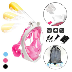 Athyior Máscara Buceo Snorkel Cara Adultos Jóvenes Máscara Facial Completa 180 ° Vista Completa Máscara de Snorkel Anti-Vaho Anti-Fuga Cámara Montar en oferta