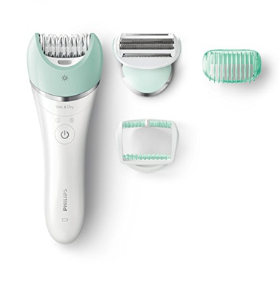 Philips Satinelle Advanced BRE620/00 - Depiladora Wet & Dry para mujer inalámbrica, 3 accesorios, verde y blanco