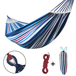 Sooair Hamaca de viaje, camping, hamaca ligera para exterior, interior, jardín, hamaca para exterior, ultraligera, Azul y blanco. precio