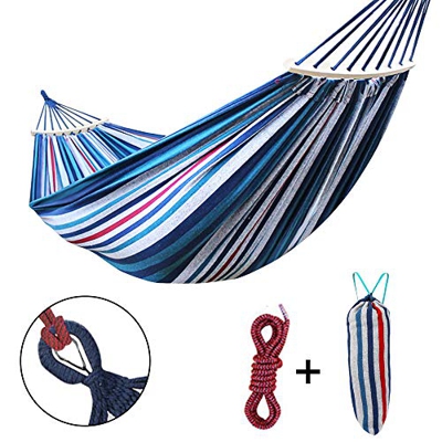 Sooair Hamaca de viaje, camping, hamaca ligera para exterior, interior, jardín, hamaca para exterior, ultraligera, Azul y blanco.