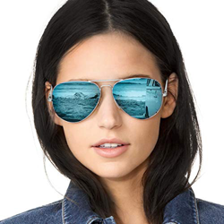 SODQW Gafas de Sol Polarizadas Mujer Espejo Marca Clásico Metal Marco 100% UVA/UVB Protección (Marco de Plata Lente Azul (Espejo)) en oferta