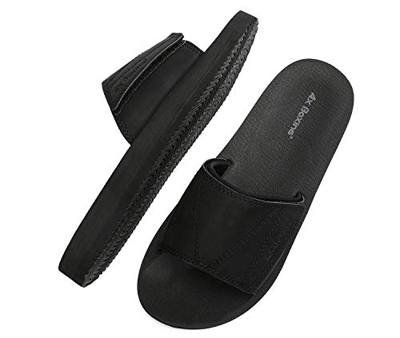 ARRIGO BELLO Hombre Chanclas Velcro/Suela de látex Sandalias Verano Flip Flop Plantillas de Cuero Piscina Playa Talla 41-46 (Negro,44)