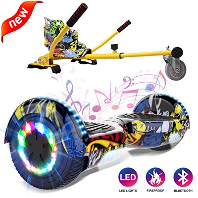 GeekMe Patinete Eléctrico Auto Equilibrio con Hoverkart, Hover Scooter Board, Balance Board + Go-Kart 6.5 Pulgadas con Bluetooth, Luces LED, Regalo pa