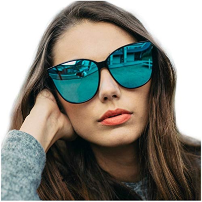 Gafas de sol estilo ojo de gato extragrandes con lentes de protección 100% UV polarizadas para las mujeres que conducen gafas de moda (Marco Negro/Len