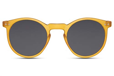 Cheapass Gafas de Sol Redondas Montura Amarillo Mate con Cristales Oscuros Protección UV400 Vintage Hombre Mujer