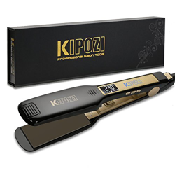 KIPOZI Plancha de Pelo Profesional, placa ancha de titanio con pantalla digital LCD, adecuada para todo tipo de cabello, doble voltaje (negro) características