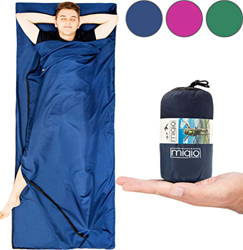 MIQIO Saco de dormir de forro y sábana liviana de viaje doble con cremallera (2 en 1) Abiertas: 180 x 220 cm; cerrado: 90 x 220 cm Azul - Derecha crem precio