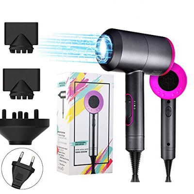 Secador de cabello 2000w secador de pelo profesional 4 en 1 Secador de cabello marrón pequeño con 3 velocidades, 3 boquillas de estilo y difusor, airw
