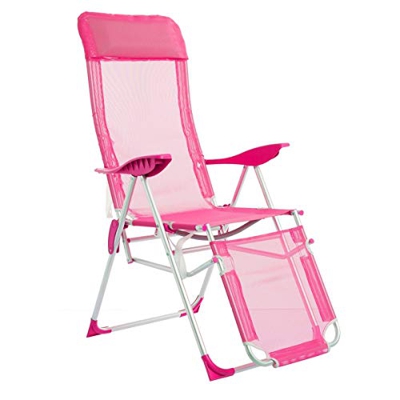 LOLAhome Tumbona con Reposapiés de 5 Posiciones de Aluminio y Textileno (Rosa)