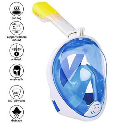 Wsobue Máscara de Buceo, Gafas Snorkel 180° Panorámica Vista Anti-Niebla Apoyo Camara Deportiva, Anti-Fugas Máscara de Snorkel para Adultos y niños (A