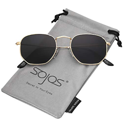 SOJOS Clásico Polígono Espejo Lentes UV Portección Unisex Gafas de Sol Polarizado SJ1072 Marco Dorado/Lente Gris en oferta
