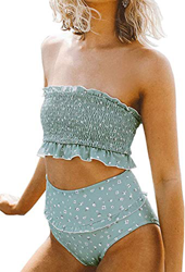 JFan Floral Tubo Plisado Superior para Mujer Traje de Baño Dividido Floral con Volantes de Las Cintura Alta de Dos Piezas Bikini Tubo Brasileños Bañad precio