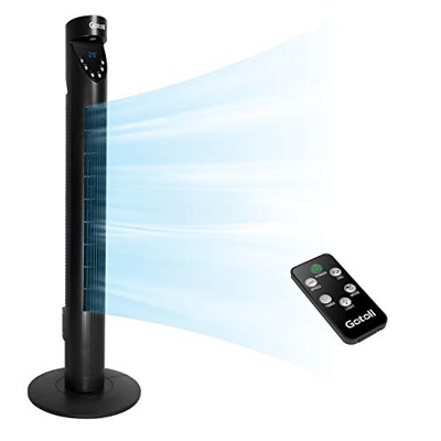 Gotoll Ventilador de Torre de Altura 93,6cm con Control Remoto, Temporizador de 12H, Oscilación de 70°, 3 Velocidades, 3 Modo de Viento, 50W, Color Ne