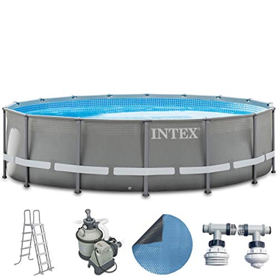 Intex Premium de Pool Juego completo 488 x 122 cm con filtro de arena, seguridad Escalera y solar pantalla Piscina acero pared metal marco