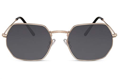 Cheapass Gafas de Sol Montura Octogonal Dorada Lentes Oscuras Metal UV400 Hombres Mujer