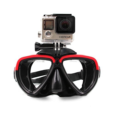 Telesin - Gafas de buceo de silicona con soporte desmontable con rosca para cámara GoPro HD Hero 2, 3, 3+ y 4, Red&Black