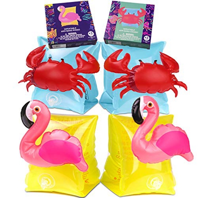 INTVN Beach Swimming Armbands, 2-Pack Flamingo Inflatable Armbands Arm Float Band for Kids Toddlers Over 3 Year Old, 12-30kg for Children Boys Girls S