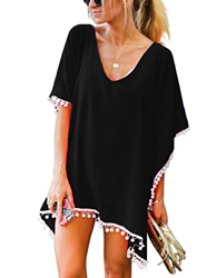 UMIPUBO Mujer Ropa de Baño Suelto Vestido de Playa Borla Verano Camisolas y Pareos Transparente Bikini Cover up (Negro) en oferta