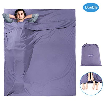 DOACT Saco de Dormir Portátil Viaje Ultraligero con Forro de Microfibra, Sabaña Saco de Dormir Ideal para Doble Adultos, Excursiones de Verano para Ca