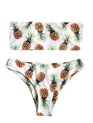 ZAFUL - Bikini tipo bandeau con estampado de piña sin tirantes, corte alto, para mujer Blanco blanco M precio