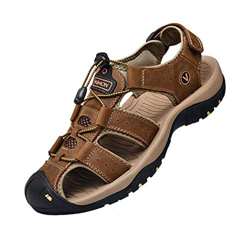 Hombre Sandalias de Verano Playa para Punta Cerrado Gancho y Bucle Al Aire Libre Excursionismo Cuero Zapatos Velcro 38-48 características