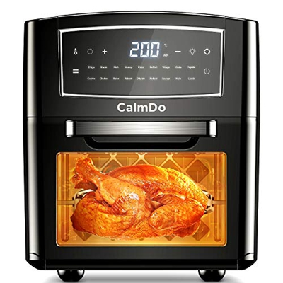 Freidora sin Aceite, CalmDo 12L Horno de Aire Caliente con 18 Programas, Pantalla LED Táctil, 1500W Temperatura y Temporizador Ajustable, con 10 Acces