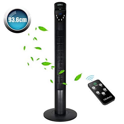 OZAVO Ventilador de Torre Silencioso con Mando a Distancia | 50W 93.6CM | Oscilación de 70° | 3 Velocidades | 3 Modos | 12H Temporizador,Ventilador de