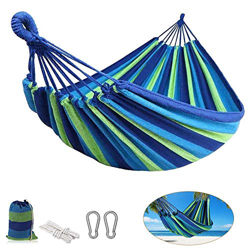 KIPIDA Hamaca exterior algodón para varias personas 280 x 150 cm, doble hamaca soporta hasta 300 kg, incluye mosquetón para jardín, interior y exterio características