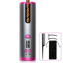 Rizador de cabello automático inalámbrico, rizador de cabello portátil recargable USB con revestimiento de cerámica y 6 ajustes de temperatura, rizado características