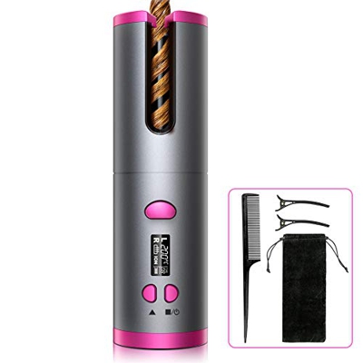 Rizador de cabello automático inalámbrico, rizador de cabello portátil recargable USB con revestimiento de cerámica y 6 ajustes de temperatura, rizado