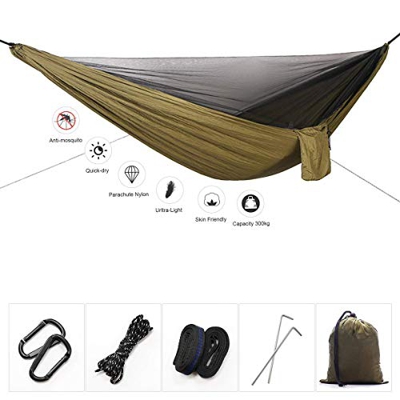 DTNO.I Hamaca de Camping con mosquitera – Ultraligera, portátil, Doble y Individual, Hamaca de Viaje con Correas de árbol para Acampar, Senderismo, Ac