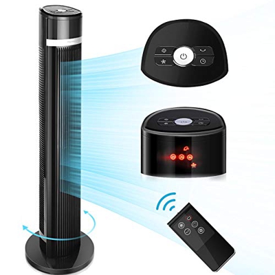 Aigostar 33QNS– Ventilador de Torre Digital, mando a distancia, pantalla LED, 3 Velocidades, 3 Modos, Temporizador programable 7 horas, oscilante sile