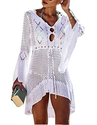 Jinsha Vestido de Playa - Mujer Pareos y Camisola de Playa Sexy Hueco Traje de Baño Punto Bikini Cover up (White) en oferta
