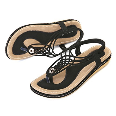 gracosy Sandalias Planas Verano Mujer Estilo Bohemia Zapatos de Dedo Sandalias Talla Grande Cinta Elástica Casuales de Playa Chanclas Romanas de Mujer