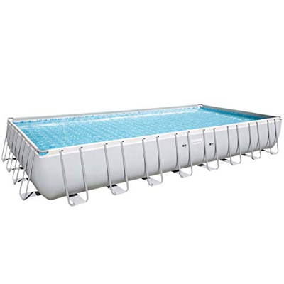 Bestway 56936 – Piscina elevada Power Steel rectangular, incluye base, estructura y liner, 956 x 488 x 132 cm, color gris