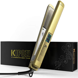 Planchas del Pelo Profesional KIPOZI, con Pantalla Digital LCD, Plancha Alisadora de Titanio, Alisador Anti Encrespado, Doble Voltaje (Oro) en oferta