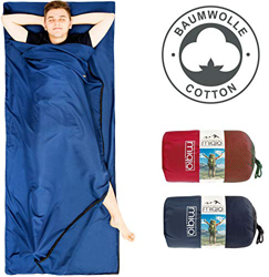 MIQIO 2 en 1 saco de dormir de algodón y ligero tamaño XL doble cama de viaje, color Blue, Zipper Left, tamaño open: 180 x 220 cm; closed: 90 x 220 cm características