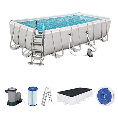 BESTWAY 56714 - Piscina Desmontable Tubular Power Steel 427x250x100 cm Depuradora de Cartucho de 2.006 litros/hora Con Escalera y Cobertor Diseño Ratt