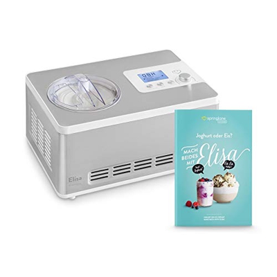 Heladera yogurtera 2 en 1 ELISA con compresor de refrigeración y función de calefacción, 2 l Máquina de helados y yogur en acero inoxidable, función d