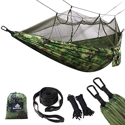 NATUREFUN Mosquitero Hamaca Ligera Viaje y Camping | 300kg de Capacidad de Carga, (275 x 140 cm) Transpirable Nylon| 2 x Mosquetones Premium, 4 x Corr