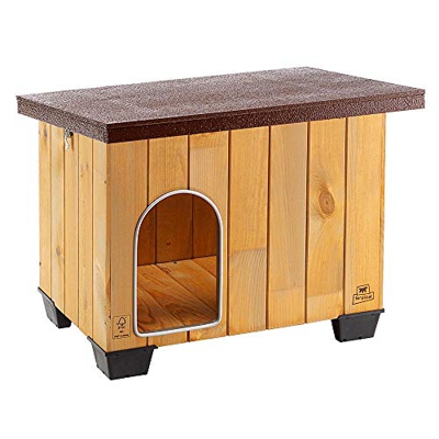 Ferplast Caseta de exterior para perros BAITA 60, Madera ecosostenible, Pies aislantes, Puerta con perfil de aluminio resistente a las mordeduras, Tec