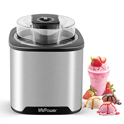 MVPOWER Heladera 2L para Hacer Helado, Heladera de Acero Inoxidable con Temporizador Digital, Sorbete y Yogur Congelado en 20-40 Minutos Máquina de Ba