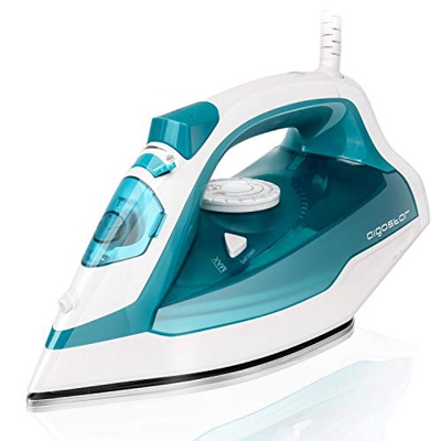 Aigostar Steel Blue 31HGB-Plancha de vapor de suela de acero inoxidable, 2200W, control de vapor variable, sistema antigoteo y función de autolimpieza