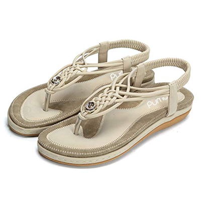 gracosy Sandalias Planas Verano Mujer Estilo Bohemia Zapatos de Dedo Sandalias Talla Grande Cinta Elástica Casuales de Playa Chanclas Romanas de Mujer