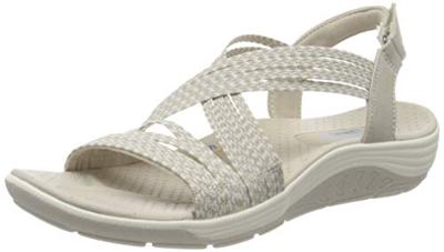 Skechers Reggae Cup-oh, Snap, Sandalias de Punta Descubierta para Mujer, Beige (Natural & Taupe Gore Nat), 37 EU