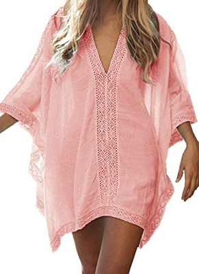 Jfan Vestido Suelto de Bikini Mujer Ropa de Baño Playa Traje de Baño Vestido de Bikini Camisolas y Pareos (Rosa)