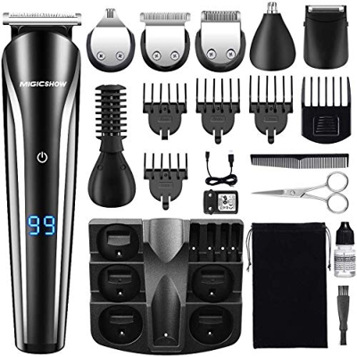 MIGICSHOW Cortapelos Recortadora de Barba, Precisión Cortapelos Profesional Máquina Afeitadora Barba Hombre 11 en 1 Barbero Electrico Recortador de Ba