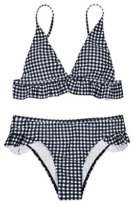 heekpek Bikini a Cuadros Top Triángulo Relleno Braga con Volantes para Mujer