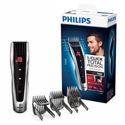 Philips HC7460/15 - Cortapelos con cuchillas de acero inoxidable, 3 peines-guía motorizados, con botones de control, batería, Gris/Negro en oferta